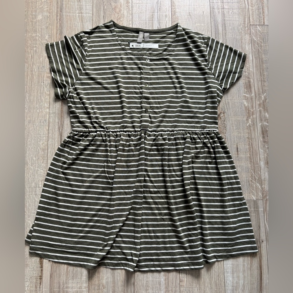 ASOS Maternity Olive Striped Short Sleeve Tee